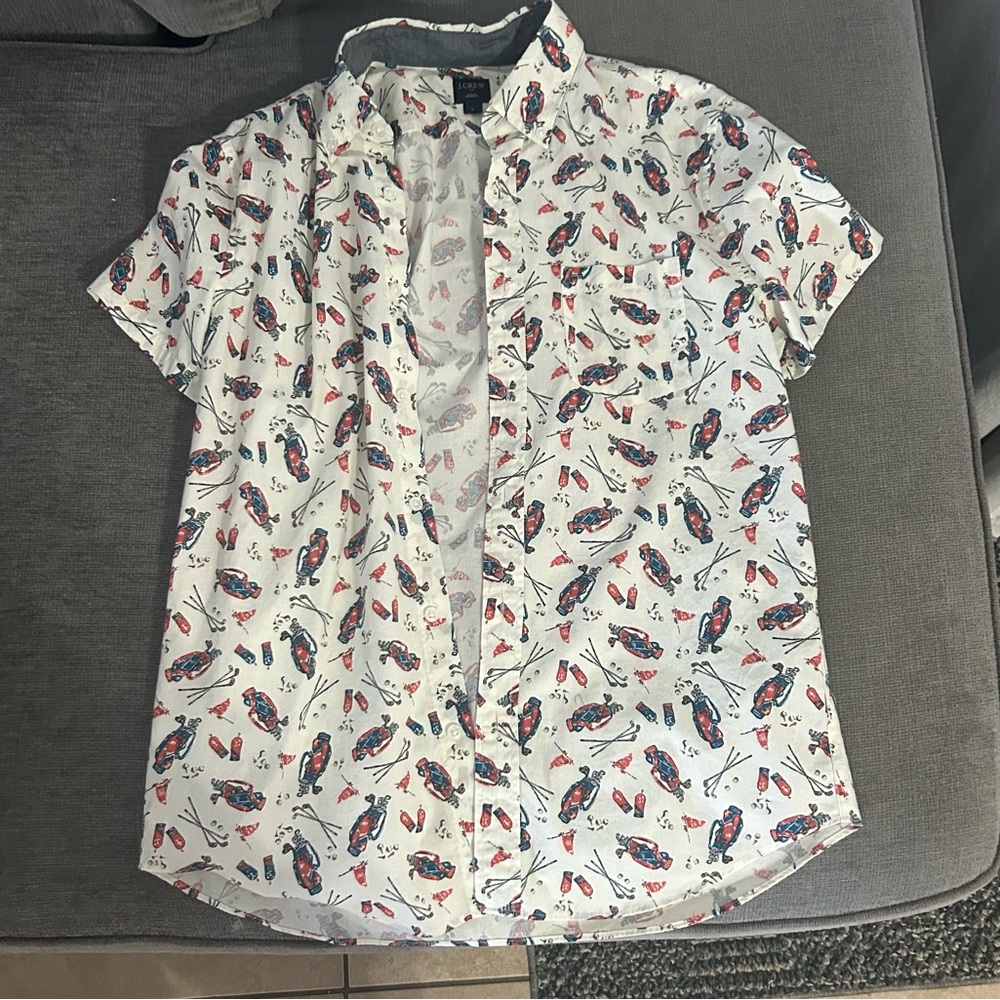 J. Crew White and Blue Casual Button Down Shirt